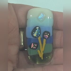 Hand Crafted artisan made fused glass landscape magnet. Stocking Stuffer